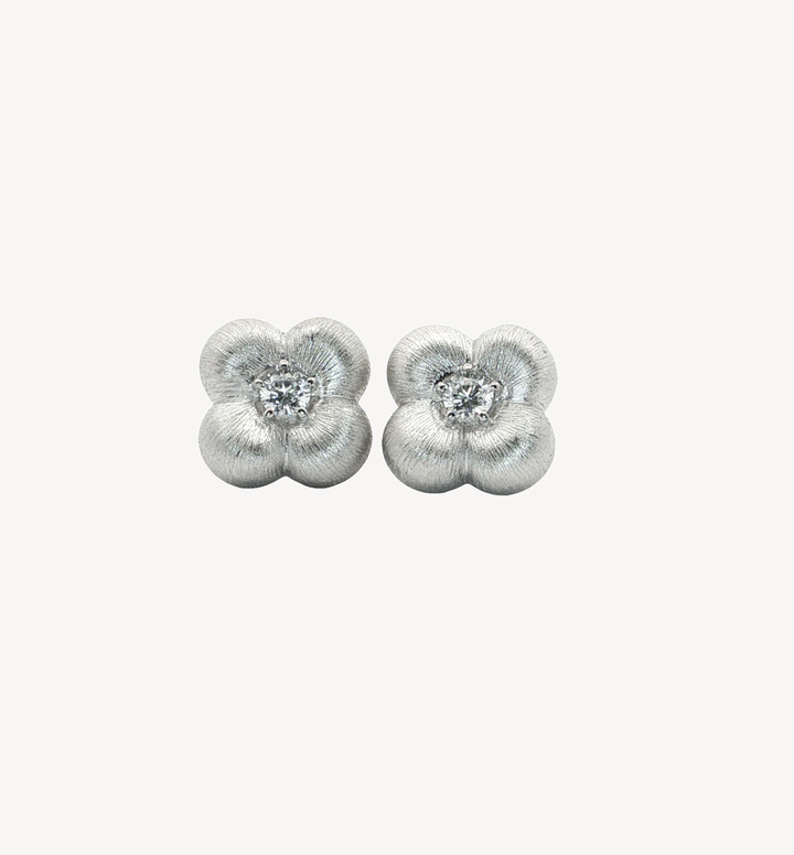 Silver Diamond Floral Stud Earrings